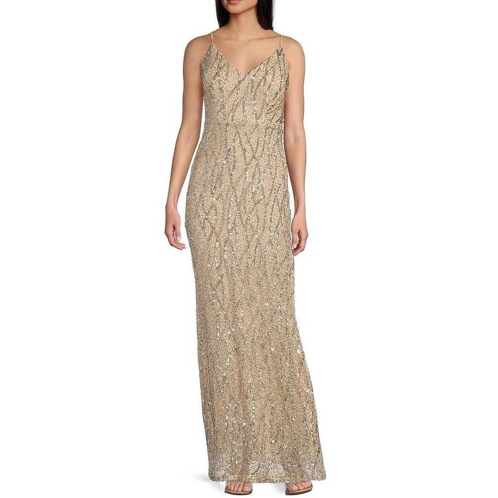 Jump Apparel Long Nude Sequin Dress Tulle Tie Back Junior Size 9/10